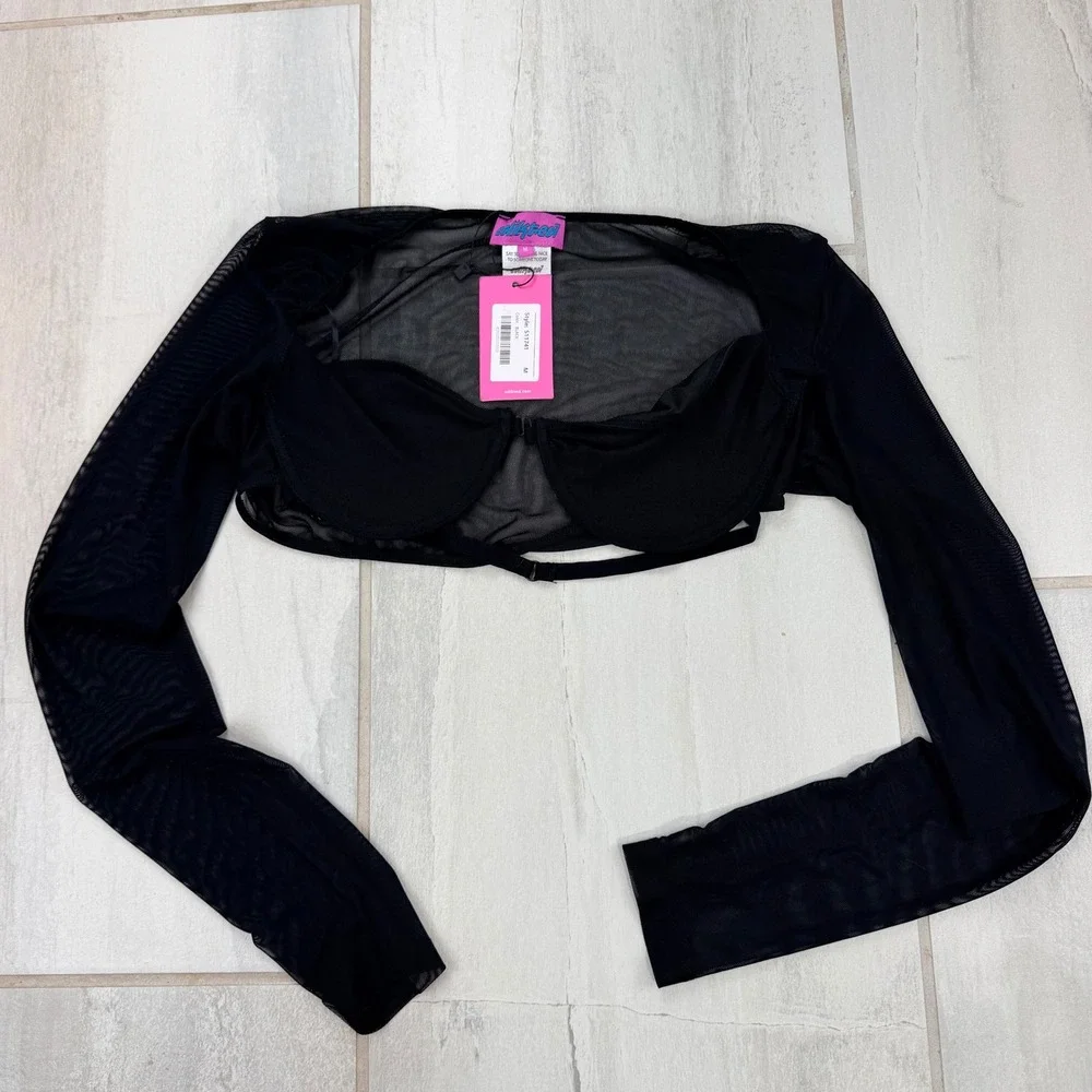 Edikted Black Sheer Mesh Underwire Bra Bolero Shrug Long Sleeve Top S11741 M